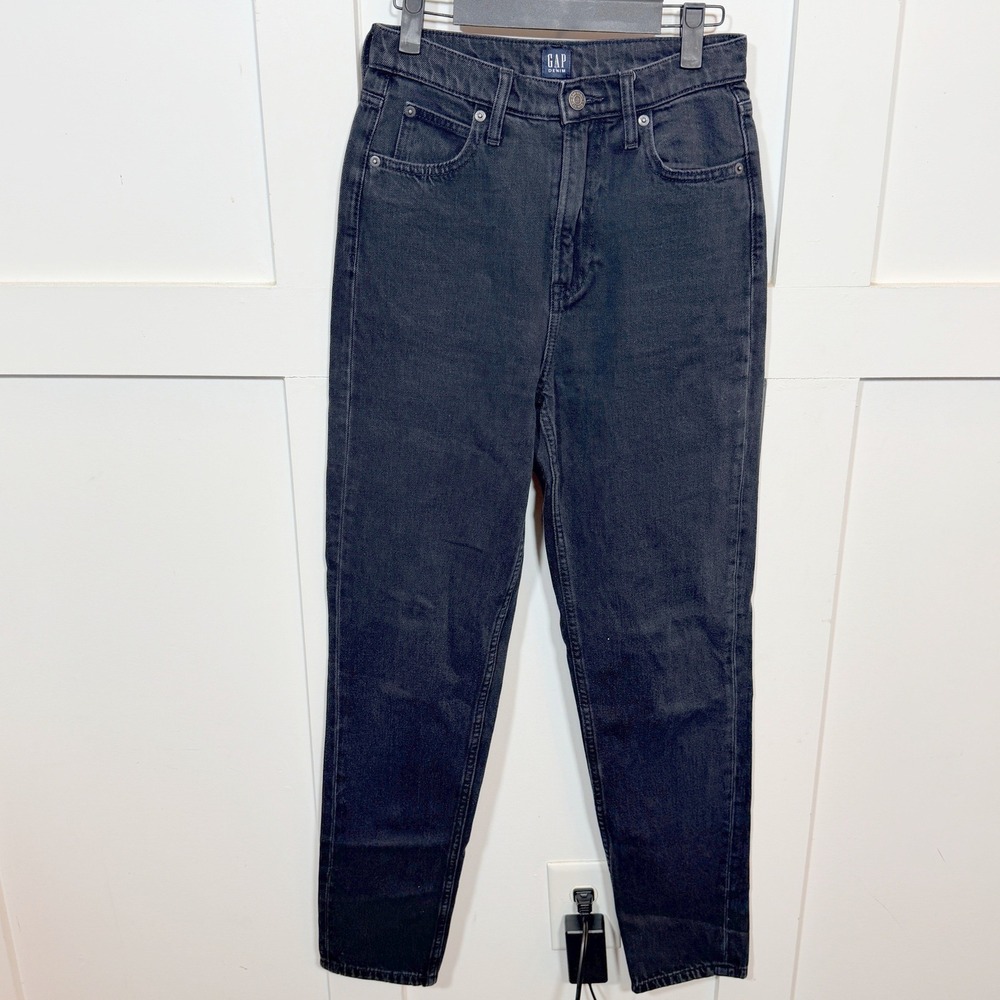 Gap Mom Jeans Womens 00/24 Tall Black High Rise Tapered Leg 100% Cotton Denim